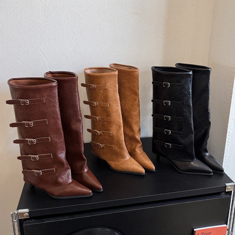 Leather Classic Strap - Sepatu Bot Ujung Lancip Musim Gugur