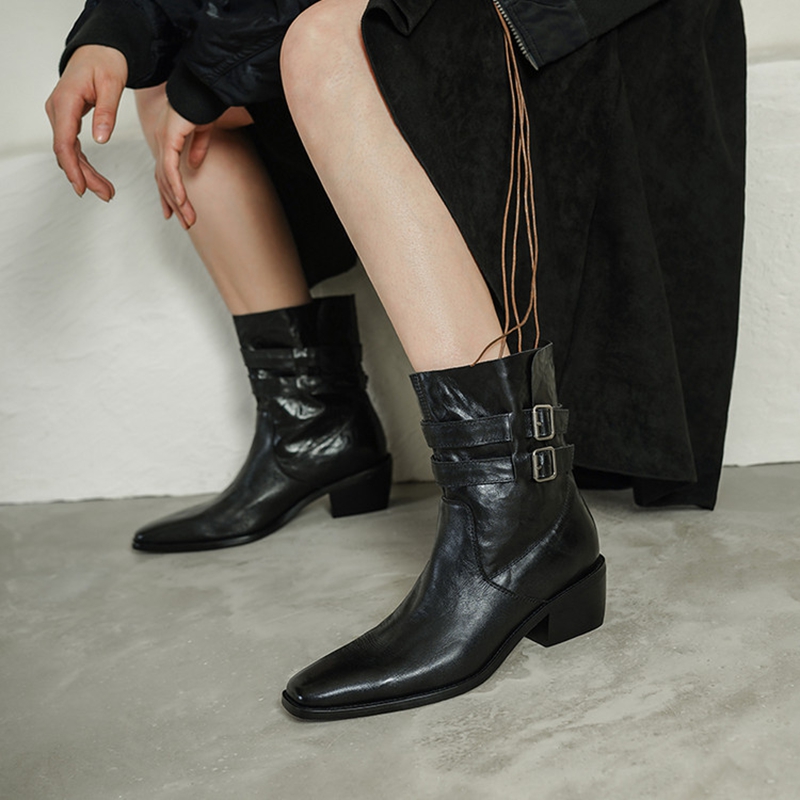 Sepatu Bot Wanita Musim Gugur  - Leather Classic Strap ulasan dan harga