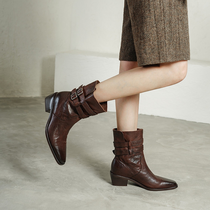 Sepatu Bot Wanita Musim Gugur  - Leather Classic Strap ulasan dan harga
