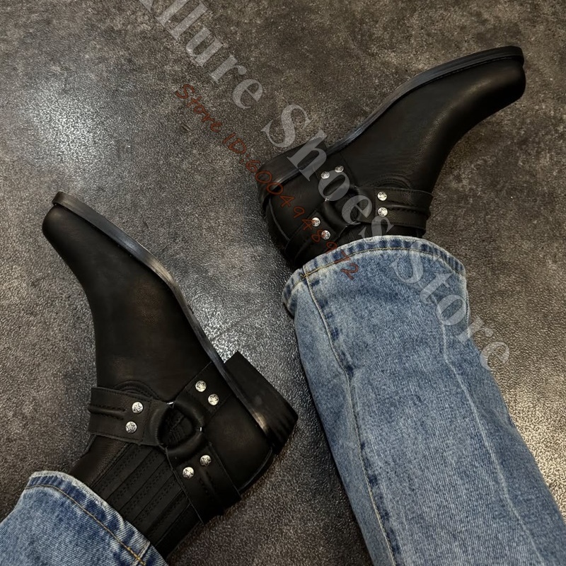 Sepatu bot pria bergaya koboi  - Leather Classic Strap ulasan dan harga